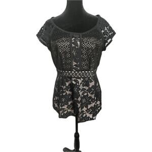 Nanette‎ Lepore Black Lace Cap Sleeve Jewel Neckline Women's Size 10